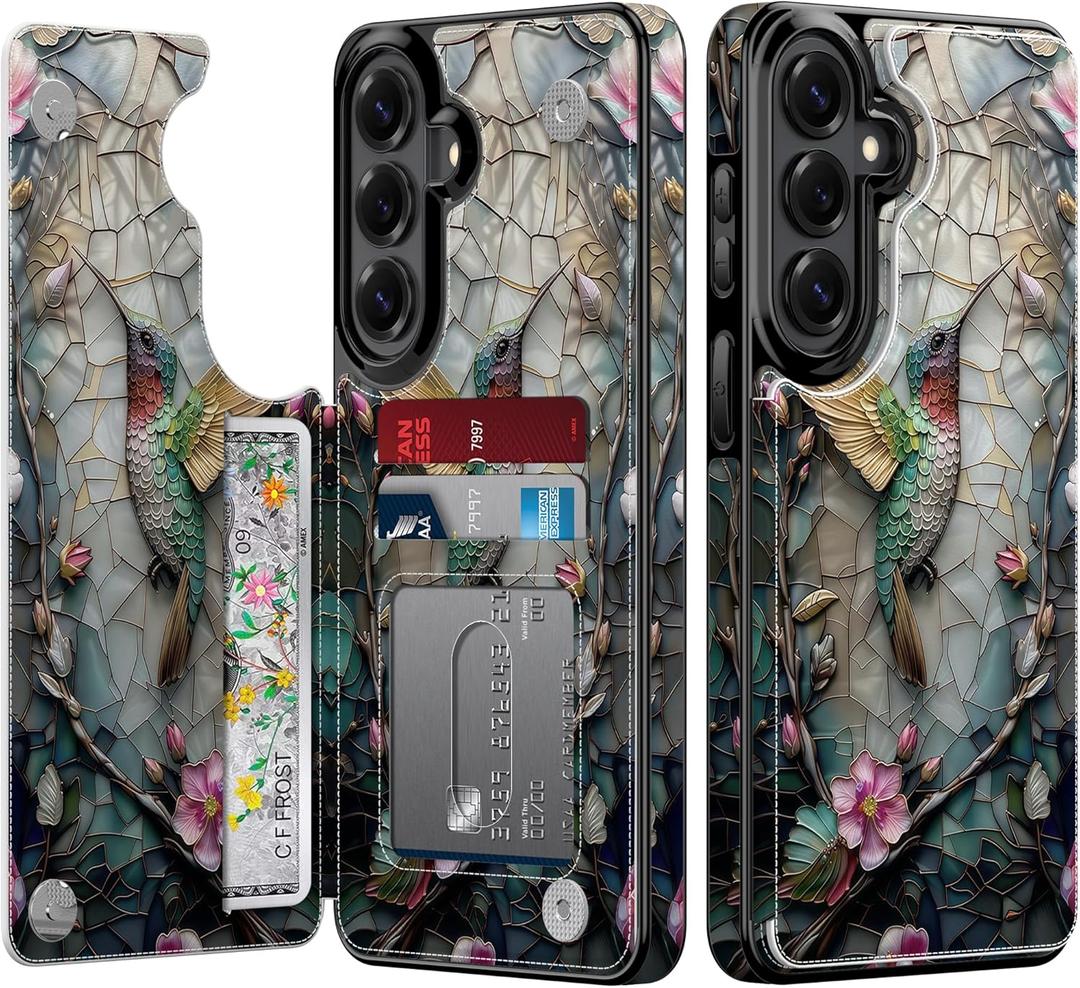 Goodon for Samsung Galaxy S26 Wallet Case with Card Holder,RFID-Blocking,Aesthetic Vintage Floral Girly Shell,Trendy Unique Cool Retro Protective Phone Cover for Women Girls - Hummingbird Floral