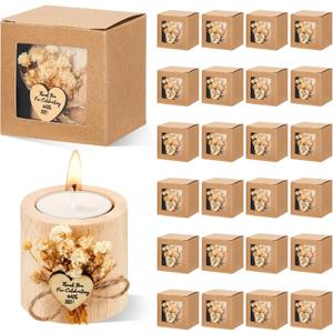 24 Pcs Rustic Wedding Party Favor Candle Holders Bridal Shower Favors Wooden Candles Favors Gifts Souvenirs for Guest Romantic Gifts Wedding Decorations (Light Brown)