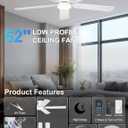 52'' Low Profile Ceiling Fan with Light, White Flush Mount Ceiling Fan for Low Ceilings, Quiet DC Motor, App/Remote Control, Modern Overhead Fan for Bedroom Living Room