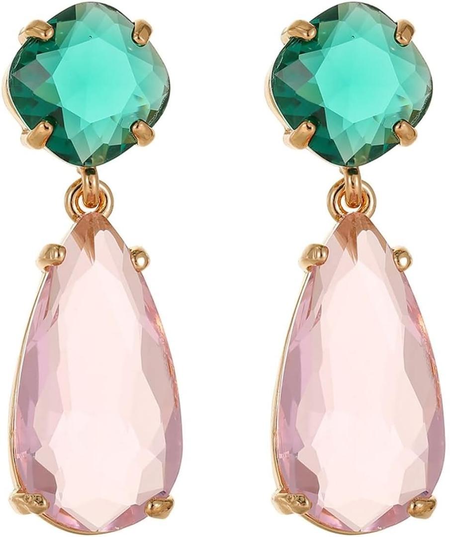 Women Earrings Set, Cubic Zirconia Hoop Earrings for Women Water Drop Yellow Pink with Pear Shape Cubic Zirconia Gold Plated Base 36mm