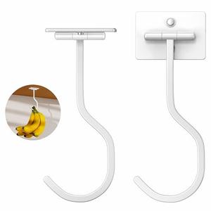 bussdis 4-Pack Under Cabinet Banana Hook - Foldable Magnetic Banana Hangers, Adhesive & Space-Saving, Folds Up When Not in Use, White, for Kitchen, RV, Home, Office