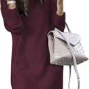 SENFURE Women Turtleneck Sweater Dress Oversized Long Sleeve Knit Pullover Fall Sweater Short Dresses (Medium, Burgendy)