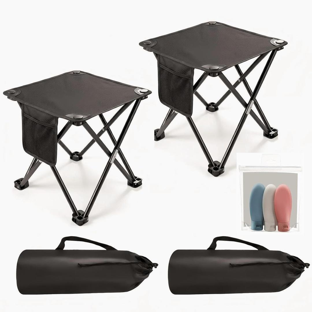 Portable Stool, 2Pack Camping Stool Portable Folding Stool,Extra Tall Portable Folding Stool for Adults Telescopic Compact Foldable Stool for Camping, Hiking(3Pcs 60ML Travel Bottles Gift), 13.7inch*12.2inch*12.2inch