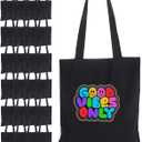 Lzerking Canvas Tote Bag Bulk 24 Pack 14x15 Inches Black Blank Canvas Bags, 10oz Medium Reusable Grocery Shopping Cloth Tote Bags for Painting, Gift, Heat Transfer Vinyl