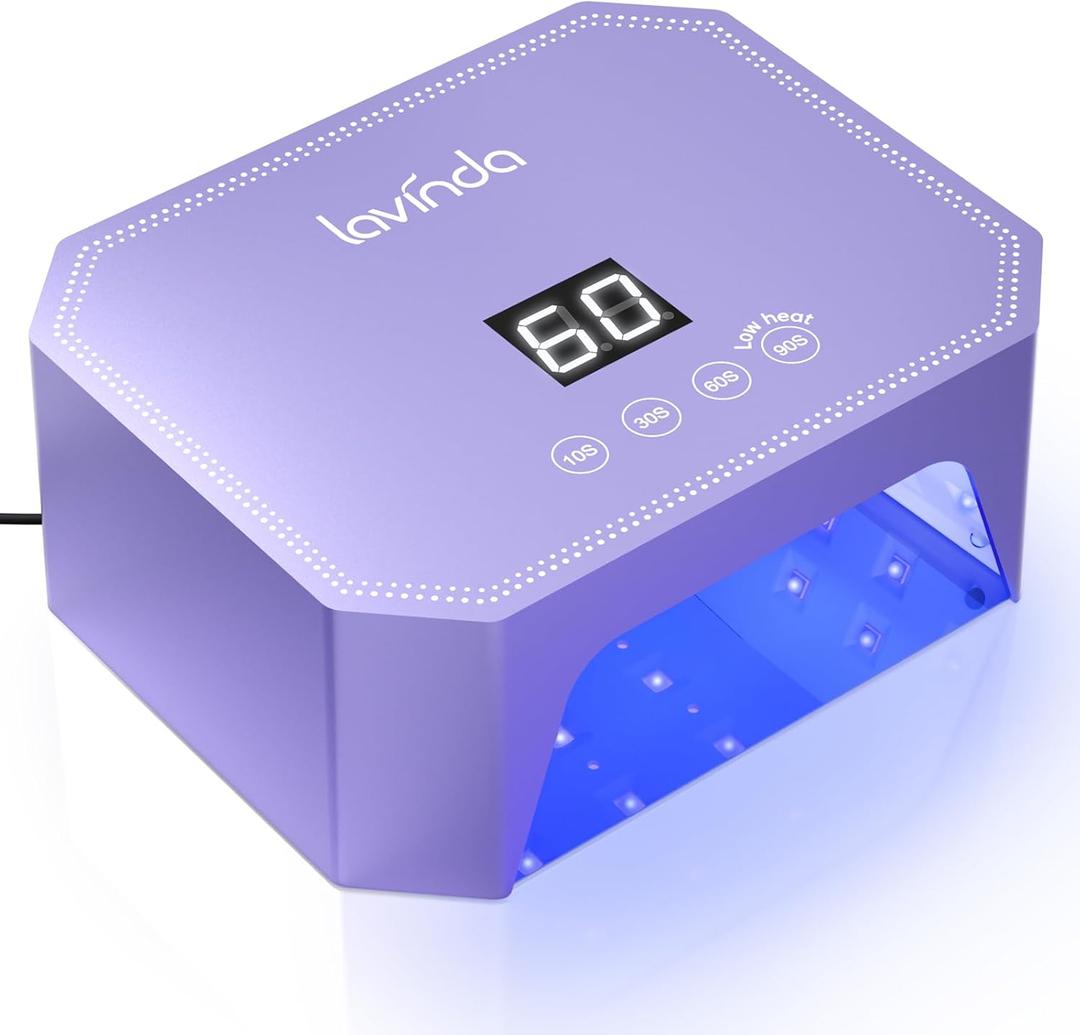 Lavinda 54W UV LED Nail Lamp Plug-in Gel Nail Light with LCD Display, 4 Timers, Auto Sensor, Dual Wavelength, Nail Dryer for Home & Salon Purple