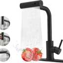 Black Kitchen Faucets with Pull Down Sprayer,Waterfall Kitchen Sink Faucet,Commercial Utility Stainless Steel Kitchen Faucets,Single Handle Kitchen Sink Faucet with Pull Down Sprayer for 3 Function