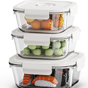 Domsanistor Vacuum Seal Glass Food Storage Containers, 2pcs Containers with 10pcs Sous Vide Bags/ 1pc Manual Pump, Meal Prep Container with Airtight Locking Lids for Lunch, Long-Lasting Freshness