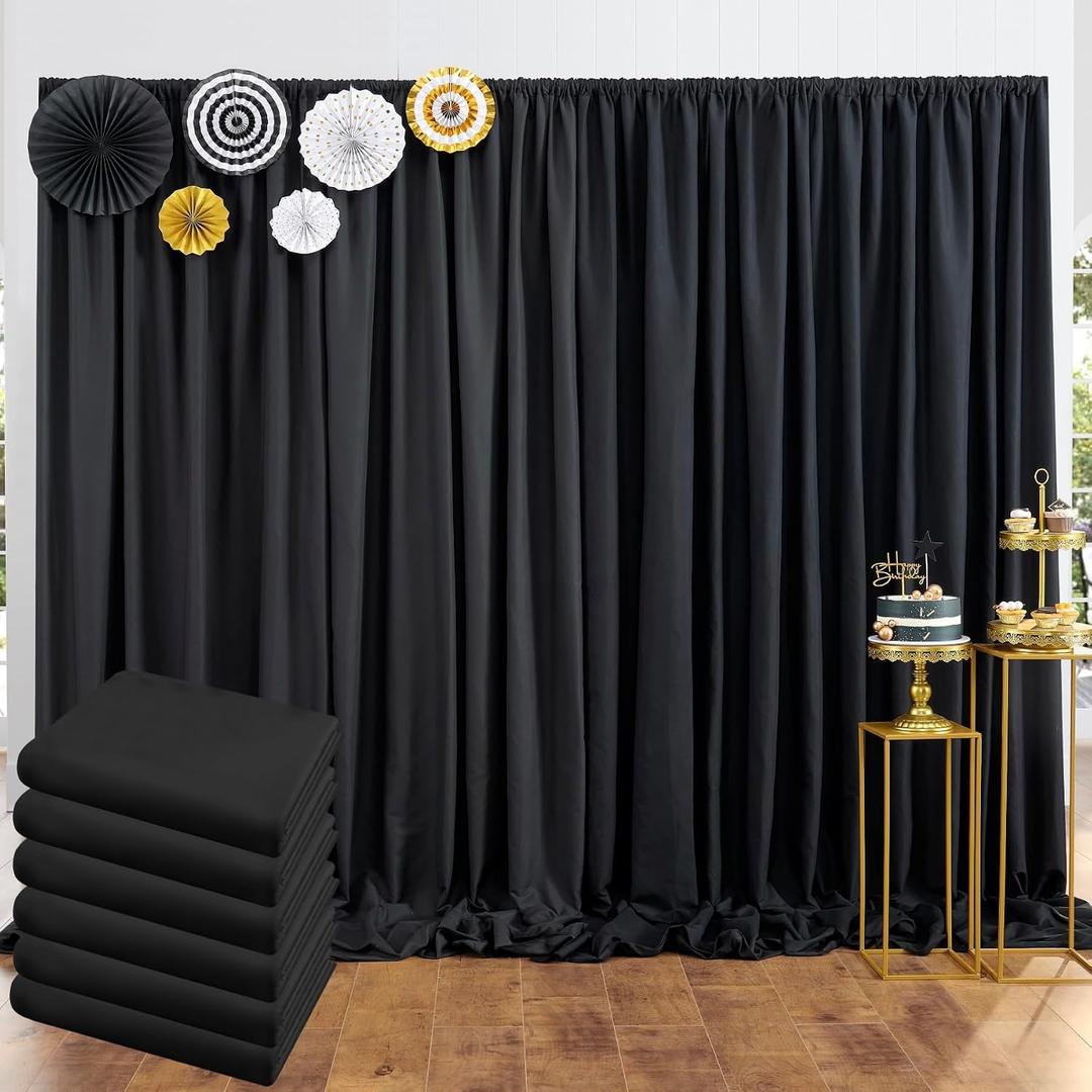 30 ft x 10 ft Thick Black Backdrop Curtain for Parties, 6 Panels Black Polyester Wedding Backdrop Drapes for Birthday Photography Background Party Backdrop Home Decorations