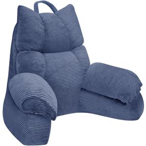 RRPAHWTV Reading Pillow for Bed with High Arm Rests,Back Support Pillow for Sitting Up in Bed with Shredded Memory Foam for Reading, TV, Gaming or Relaxing on FloorDark Blue, Small