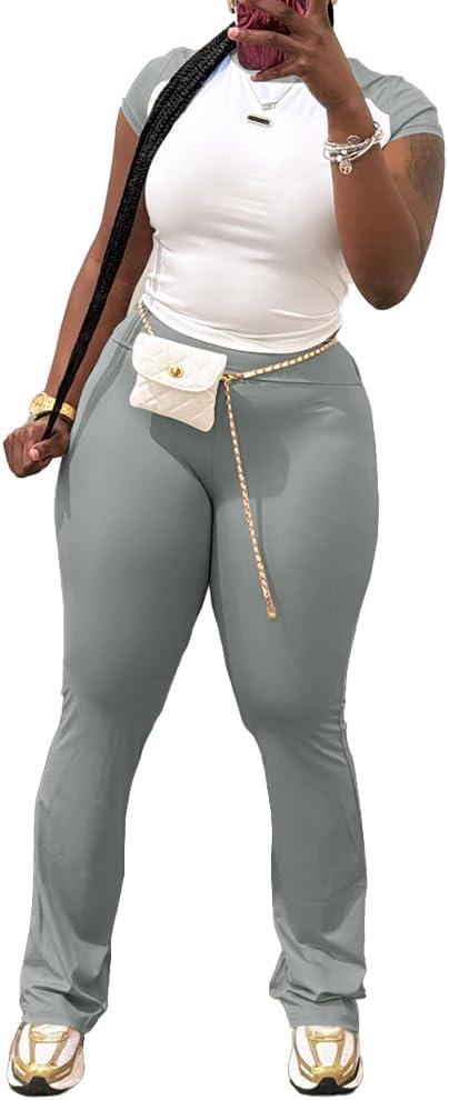 Nimsruc 2 Piece Outfits for Women Casual Sweat Sets (White, L)