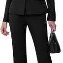 Agenlulu Women's 2 Piece Suits Business Casual Long Sleeve Solid Outfits Blazer with Straight Leg Pants Office Work Sets XS