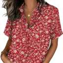 Zeagoo Button Down Shirts for Women Short Sleeve Collared Tops Dressy Casual V Neck Blouses (XX-Large)