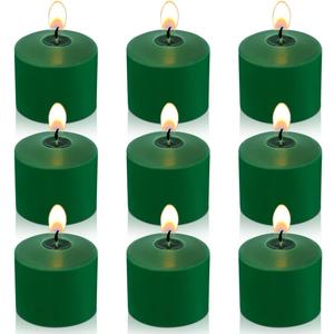 8 Hour Green Votive Candles for Weddings Party Spring and Emergency, Set of 9 Unscented Bulk Candles for Restaurants and Home Decoration (1.25 inch, 9 Pack)