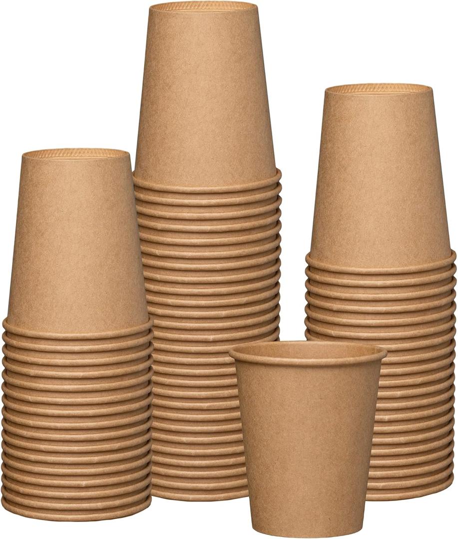 GUSTO [100 Count Kraft Disposable Paper Cups, Hot Coffee Cups Brown Unbleached - Eco-Friendly Cups (8 oz. - Kraft)