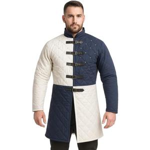 Blue & White Cotton Padded Gambeson with Leather Straps & Buckle Closure (3X-Large)