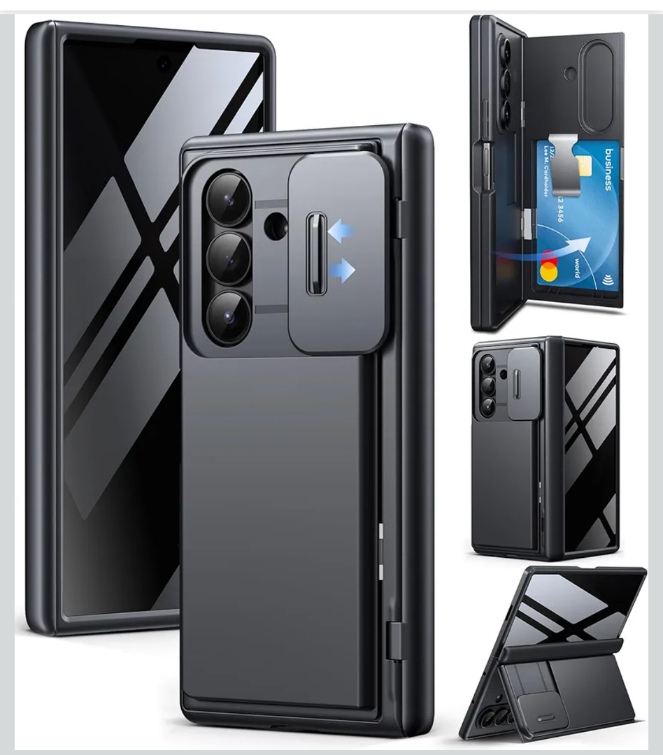 TONGATE Wallet for Z Fold 7 Case with Privacy Screen Protector, [4-Card Holder][Anti Spy] Built-in Large Stand & Slide Camera Cover Z7 Shockproof Phone Case for Samsung Galaxy Z Fold 7 2025 8", Black