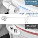 BIGCOW Ultra-Slim Bidet Attachment for Toilet - Dual Nozzle (Frontal & Rear Wash) with Adjustable Cold Water Pressure and Stainless Steel Inlet - Hygienic Solution for Fresh Cleanliness, Silver 1 Pcs