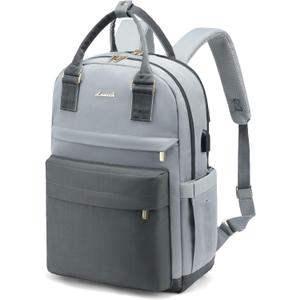 LOVEVOOK Travel Laptop Backpack Women Anti-theft Laptop Bag with USB Port Waterproof Computer Backpack for Nurse College Work (15.6 Inch, Light Grey & Dark Grey-1)