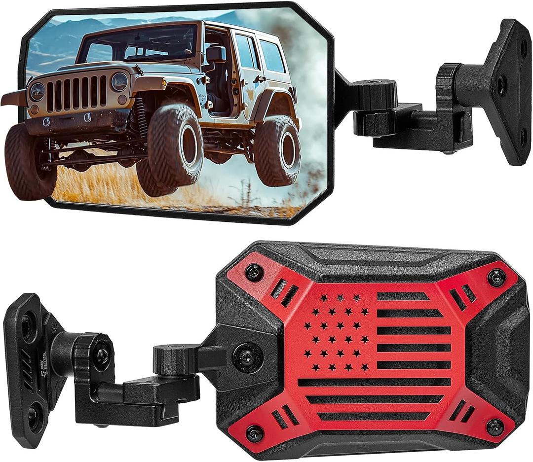JOYTUTUS Mirrors Doors Off Doors On Compatible with Wrangler TJ JK JKU, All Year Used Side Mirrors for Wrangler 1997-2018, Wider View No Vibrate & Wobble, Red