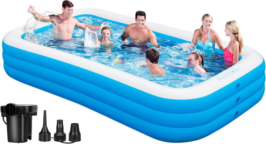 Inflatable Pool for Adults, 130"x72"x22" Extra Large Blow Up Pool with Pump, Full Size Family Swimming Pools for Backyard Garden Home Lawn Indoor Outdoor (Blue)