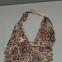 MakeMeChic Women's Cheetah Print Top Halter Corset Top Sexy Deep V Neck Going Out Tops (Medium, Brown)