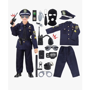 Skirfy 16PCS Police Costume for Kids,Police Officer Costume for Kids,Kids Cop Costume Role Kit, Kids Halloween Costume, Medium