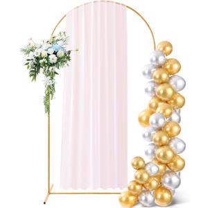 Metal Arch Backdrop Stand with 50 Balloons & Balloon Chain, 4ft(W) x 7.2ft(H) Gold Wedding Arch Frame for Ceremony, Birthday Party, Baby Shower, Garden Decor