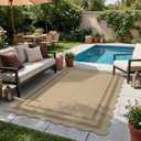 LIVEBOX Scalloped Easy Jute 4x6 Outdoor Rug, Washable Non Slip Geometric Area Rugs for Living Room Bedroom, Indoor Outdoor Farmhouse Rug Modern Carpet Door Mat Tan Rugs for Patio Dining Room Entryway