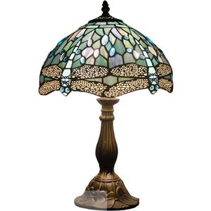 WERFACTORY Tiffany Lamp Sea Blue Stained Glass Table Lamp 12X12X18 Inches Dragonfly Style Desk Reading Light S147 Series