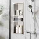 QAOYEDE Shower Niche Insert No Tile Needed, 30"x12" Stainless Steel Niche for Shower Wall, Recessed Showers Shelf for Bathroom Storage 2 Layer,Brushed Nickel