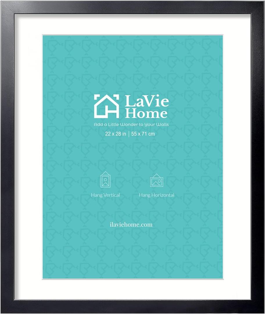 LaVie Home 22x28 Picture Frame Black Poster Frame,Display Pictures 18x24 with Mat or 22x28 Without Mat, Stable and Sturdy Frame and Polished Plexiglass, Horizontal and Vertical Format of The Walls