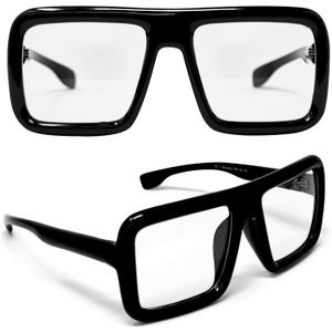 4E's Novelty Black Oversized Thick Glasses Clear Lens Non Prescription Square Frame, Fake Huge Fashion Eyeglasses for Vector Velma Costume Adults Women & Men, Halloween Nerd Costume Accessories