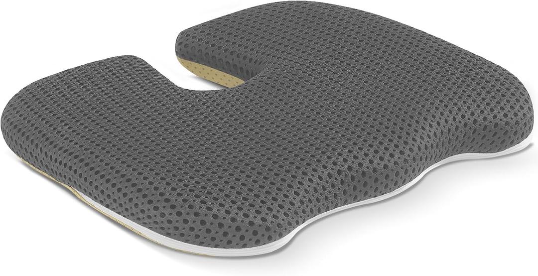 Gooo&Ma Air Fiber Seat Cushion for Office Chair, Breathable U-Shape Tailbone Relief Cushion for Desk Chair, Washable Ergonomic Chair Pad for Driving & Gaming, Cooling Mesh Back Support(Grey), 13.8*17.7