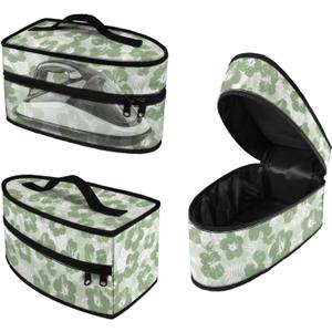 Green Hibiscus Flower Print Iron Case Portable Travel Iron Organizer Lightweight Steamer Holder Bag Waterproof & Dustproof Iron Accessories, Case Only