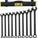 KJE 10-Piece SAE Black-Oxide Jumbo Combination Wrench Set, Open-End large Wrench, big Wrench Set, SAE Sizes 1-5/16" - 2" for Large Vehicles