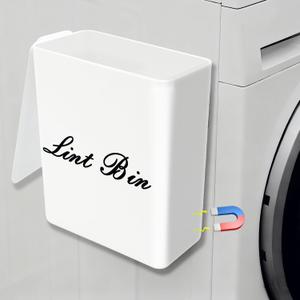 Artilife Magnetic Plastic Lint Bin with Lid for Laundry Room, 6 X 5 Inch Compact Wall Mount Lint Holder for Dryer, Small White ABS Can for Dryer Lint and Sheets