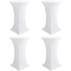 HolidayIdeas Cocktail Table Covers, 4 Pack - Fitted Stretch Spandex Square Corners Cocktail Tablecloths (White, Fit for 30"-32" Diameter x 43" Height Tables)