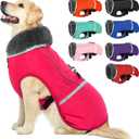 QBLEEV Warm Dog Coat Reflective Dog Jacket, Waterproof Dog Winter Coat Turtleneck Dog Clothes for Cold Weather, Thick Fleece Dog Snowsuit Christmas Dog Vest Pet Apparel for Small Medium Large Dogs XL (Rose Red)