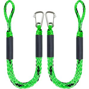 4 Feet Bungee Dock Line Mooring Rope for Docking with Stainless Steel Clip Accessories for Boats PWC, Built in Snubber, Kayak, Watercraft,SeaDoo,Jet Ski, Pontoon, Power Boat 2-Pack (Green&Black)