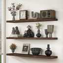Floating Shelves for Wall, 24"x9.3" Rustic Solid Elm Wood Shelves, Heavy-Duty Wall Mounted Shelves with Invisible Brackets, Set of 2 for Living Room, Bedroom, Kitchen, Walnut Finish, 24"L, Pack of 2