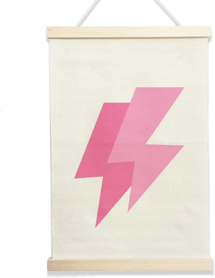 NQDWX Lightning Bolt Wood Poster Hanger - Pink Wall Decor for Teen Girl Room, 12x17 Inch Rustic Wood Frame Art, Edgy Nursery Sign, Unique Gift for Daughters & Best Friends. (166)