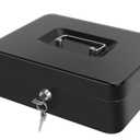 Cash Box with Money Tray - Large Money Box with Lock, Metal Safe Box for Money 9.84" x 7.87" x 3.54" Black