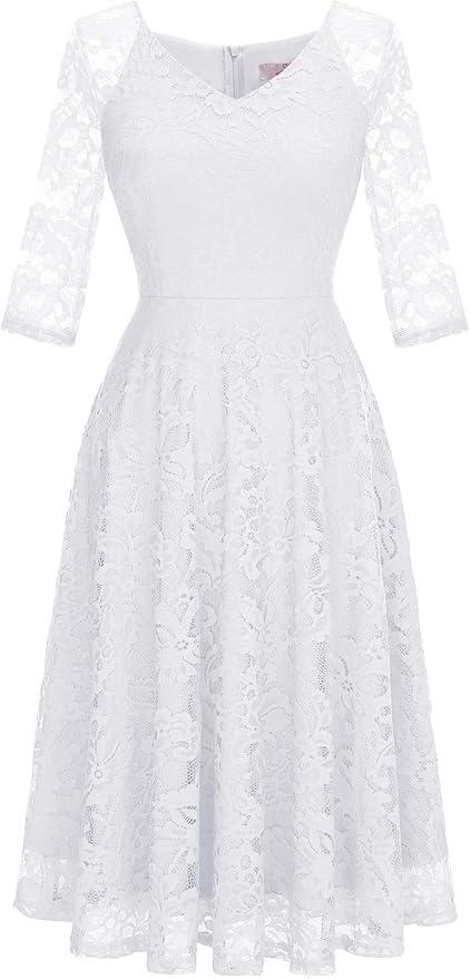 Dressystar Long Sleeves Lace A Line Formal Wedding Guest Dresses
(White, M)