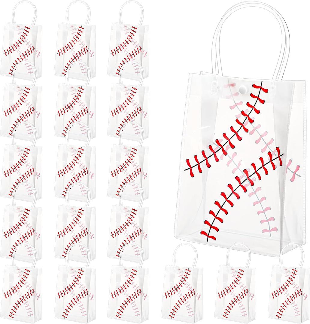 24 Pcs Sports Party Favor Bags Baseball Soccer Basketball Clear PVC Sport Goodie Gift Bags Favors for Kids Adult Team Party Decoration 5.9 x 3.1 x 7.8 Inch