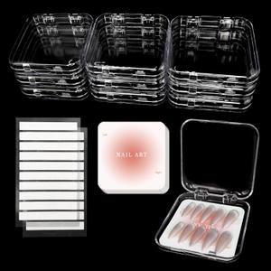 9 Pcs Press On Nail Storage Box, Transparent Acrylic Fake Nail Display Case with 9 Display Cards and 2 Sheets of Double-Sided Adhesive Tape (20 Strips) for Nail Art Home Salon Packaging Use