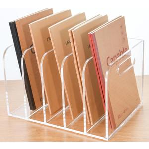 Clear Acrylic Organizers - 5 Vertical Compartments Acrylic Folder Organizer & File Organizer, Desk Document Storage Bins for Magazines, Binders - Multipurpose Home Office Desk Organizer