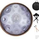 Handpan-Premium 432HZ 22 Inches 10 Notes D Minor Steel Hand Pan Drum Set,Silver Print Adults Handpan Drum