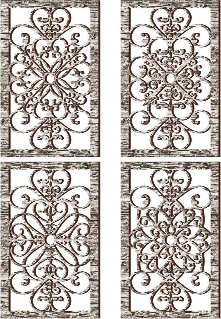Yulejo 4 Pcs Thicken Rustic Wall Decor Modern Farmhouse Art Decor Wooden Hollow Carved Design Rustic Art for Living Room Hallway Decor Office Kitchen Wall (15.8 x 9.9 Inch, Gray)