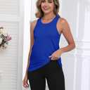 PRIMODA Womens Sleeveless Tank Tops Crew Neck Loose Fit Summer Casual Flowy Curved Tunic Shirt (Blue, S)