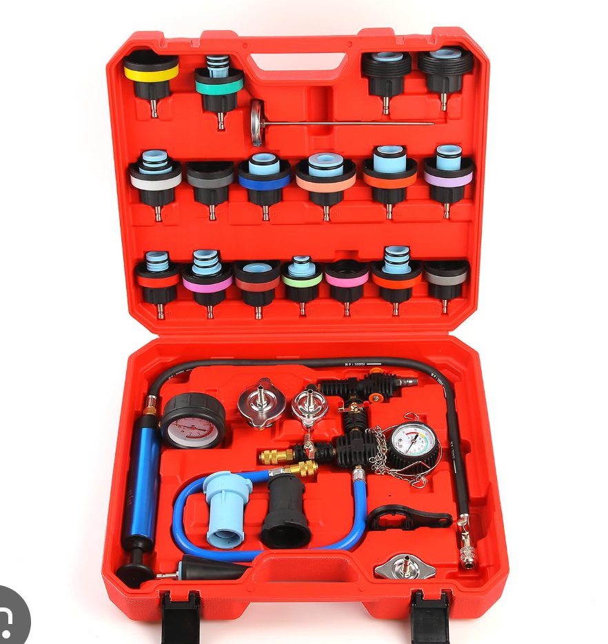 28PCS Radiator Pressure Tester Kit, Universal Coolant Pressure Tester and Vacuum Refill Tool with Adapters for Automotive Cooling System Leak Detection(Red)
